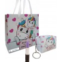 Portafoglio portachiavi con penna e borsa personalizzata unicorno