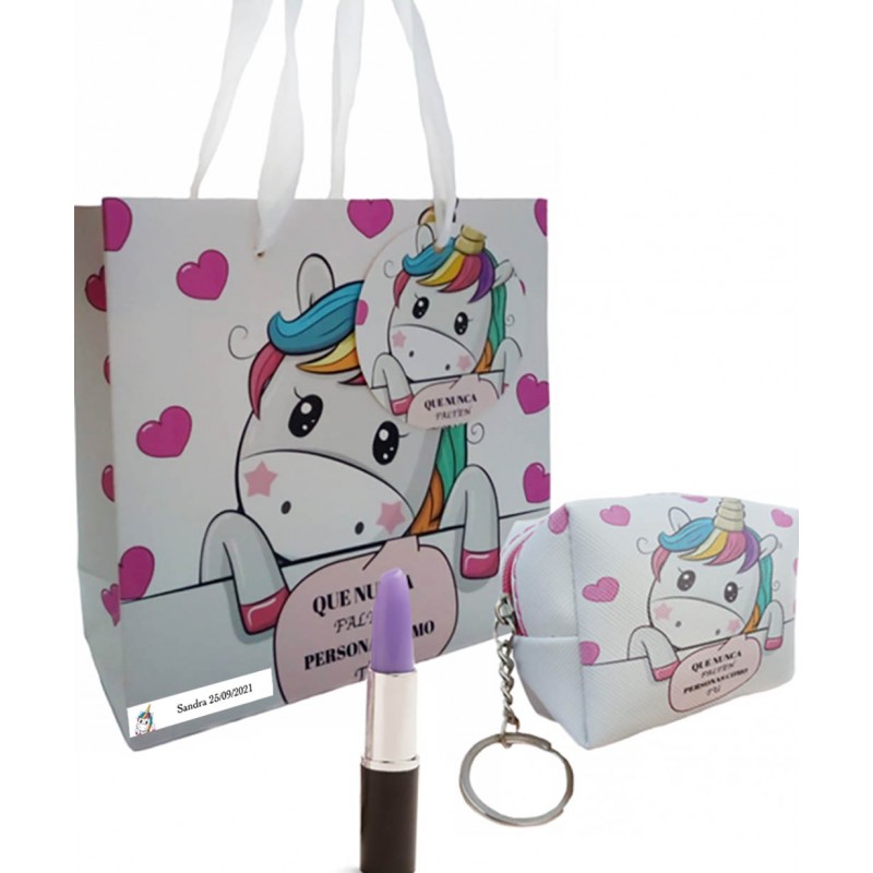 Portafoglio portachiavi con penna e borsa personalizzata unicorno