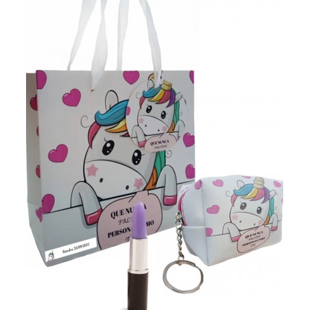 Portafoglio portachiavi con penna e borsa personalizzata unicorno