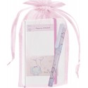 Libretto elefante personalizzato con penna e sacchetto in organza battesimo
