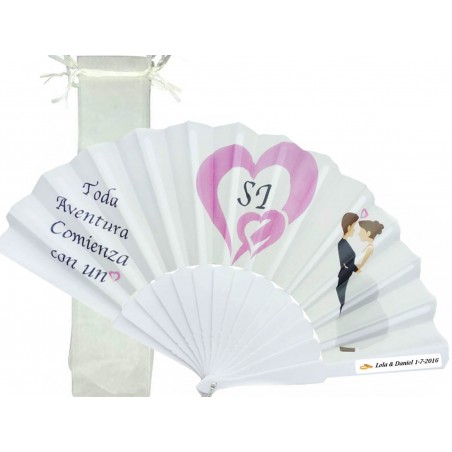 Ventilatore personalizzato per matrimoni con borsa in organza
