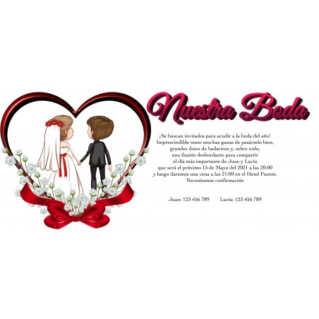 Inviti di matrimonio a forma di cuore con sposi personalizzati