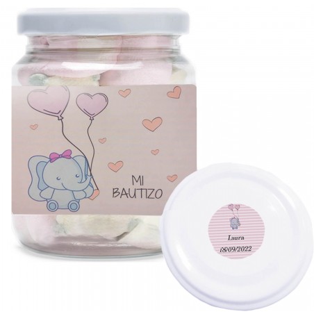 Barattolo di plastica con nuvole dolci personalizzato per battesimo