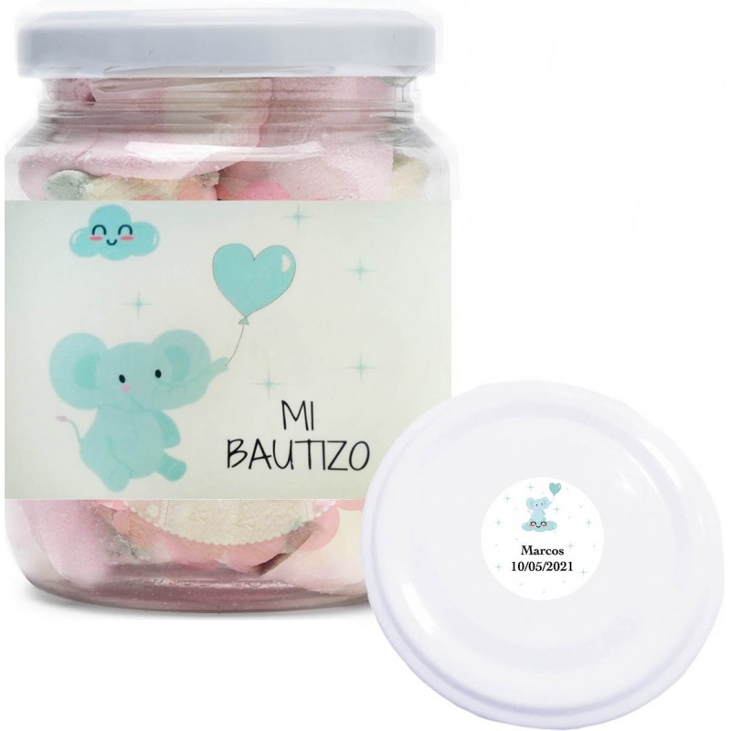 Bottiglia di battesimo in pvc trasparente personalizzata con nuvole dolci
