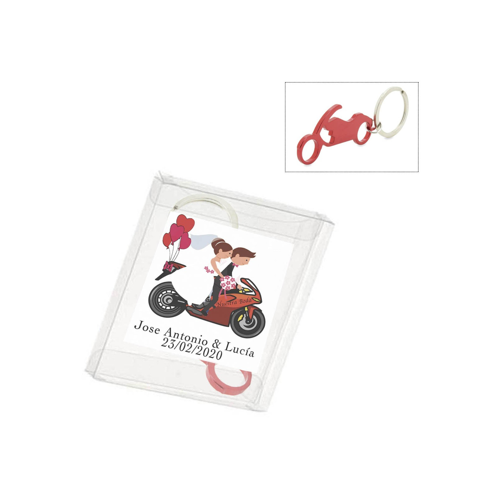 Portachiavi moto in scatola di acetato con adesivo personalizzato