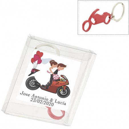 Portachiavi moto in scatola di acetato con adesivo personalizzato