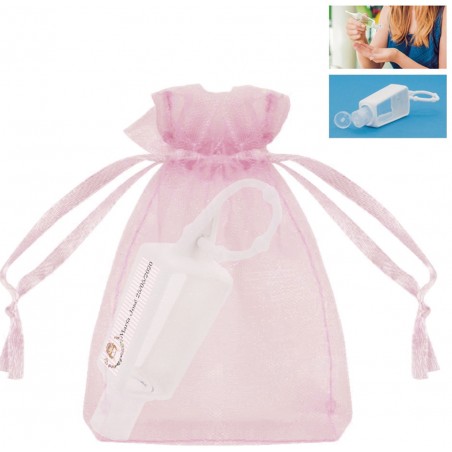 Flacone di gel igienizzante ricaricabile con sacchetto in organza per comunione di bambina personalizzato