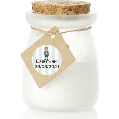 Candela di vetro personalizzata per comunione bambino