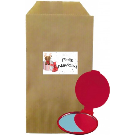 Confezione Specchio Rosso Con Busta Natalizia Kraft Marrone