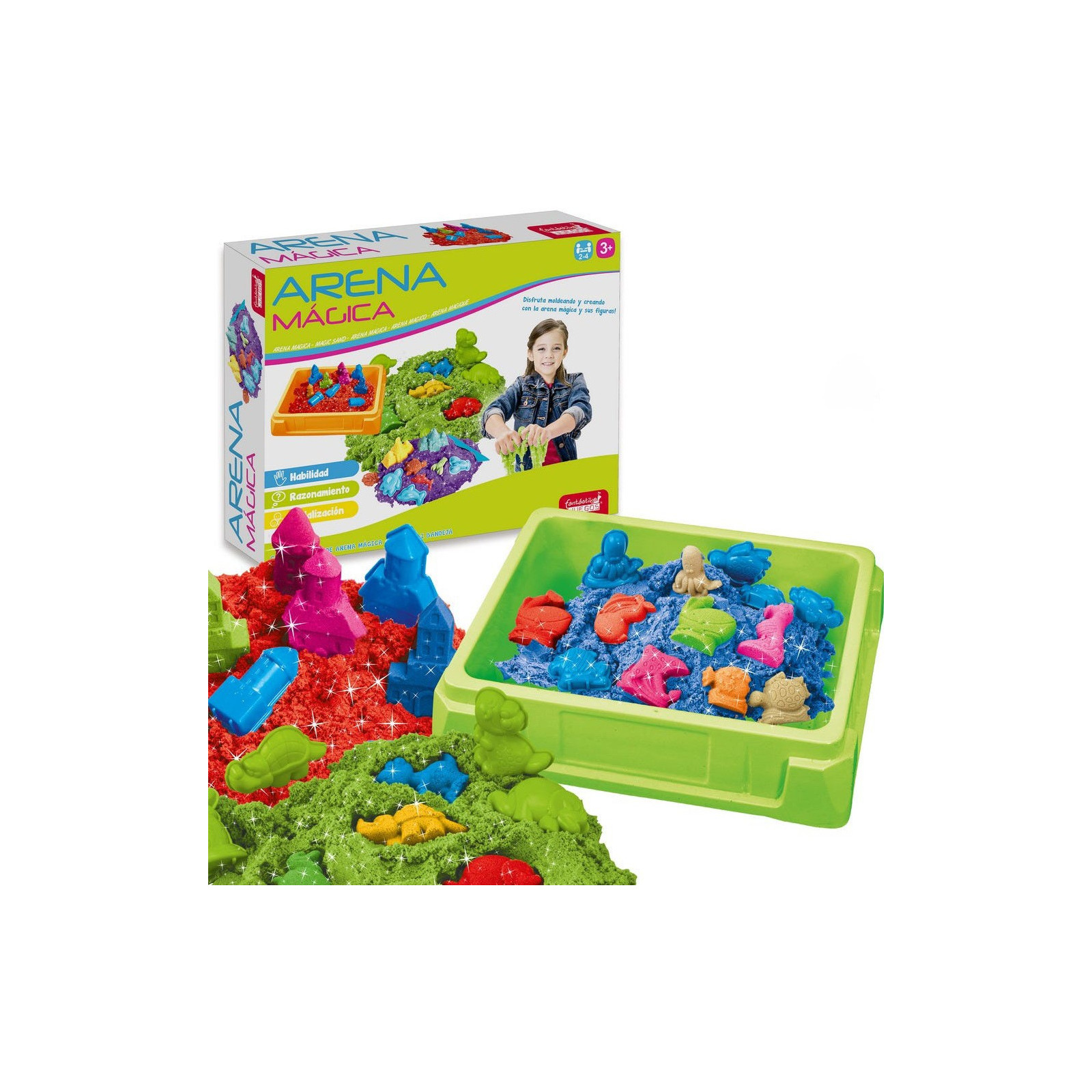 Magic sand to play tray and moulds