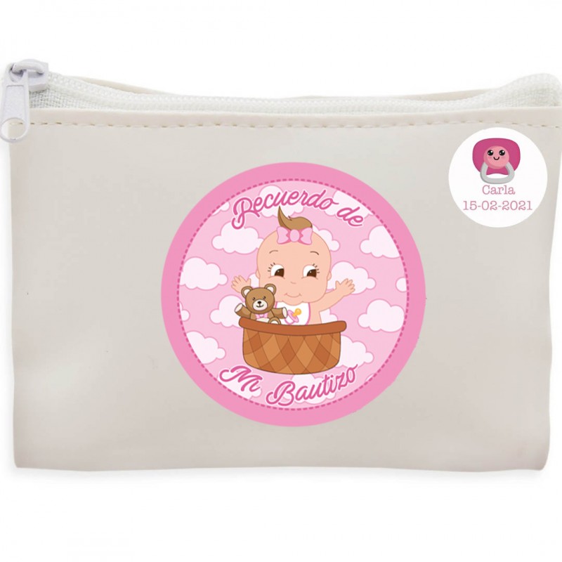 Borsa bianca con adesivi per battesimo