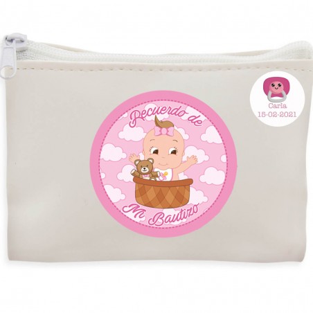 Borsa bianca con adesivi per battesimo