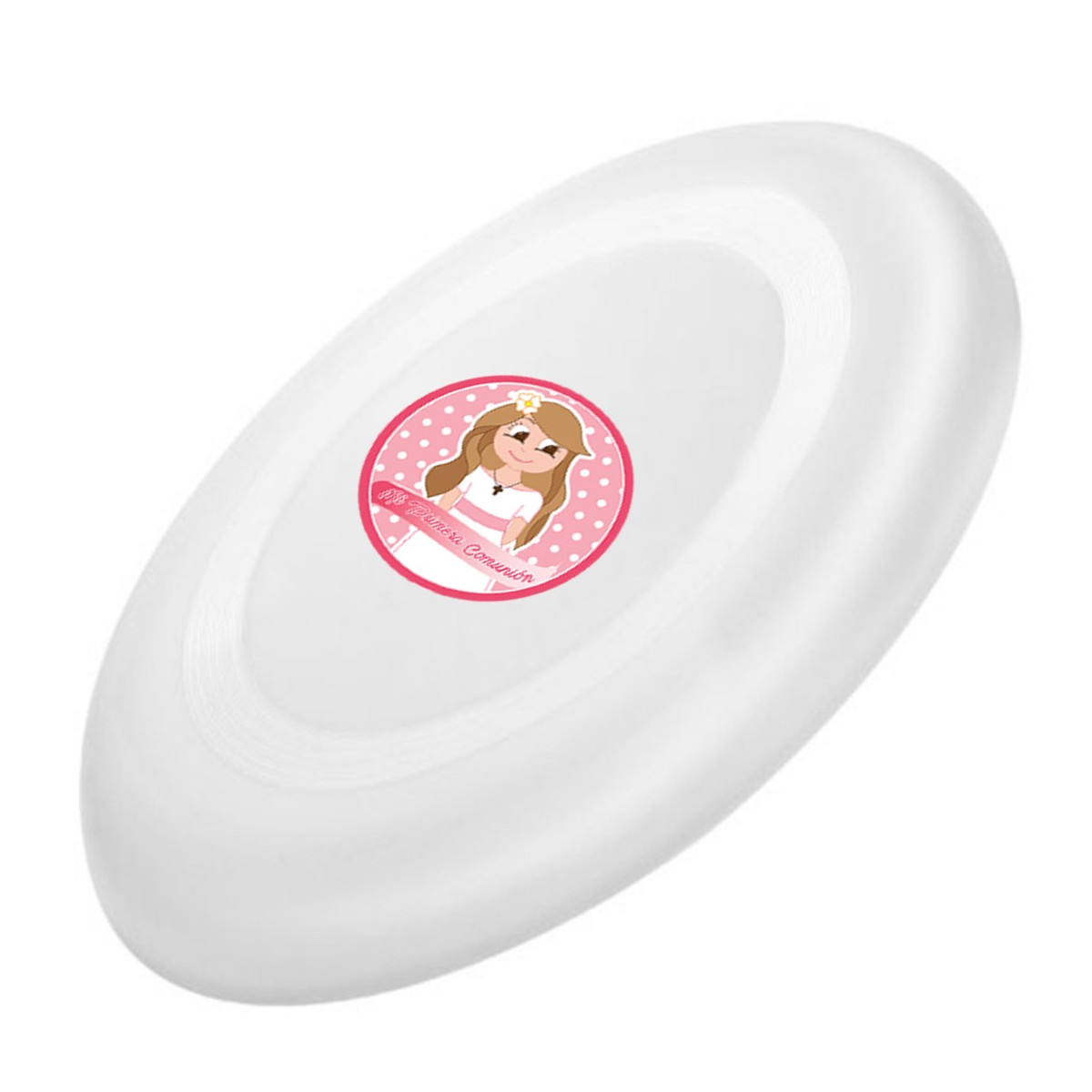 Frisbee bianco per bambini con adesivo comunione