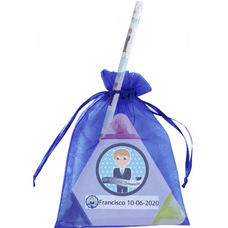 Pennarello personalizzato per comunione con matita e sacchetto di organza