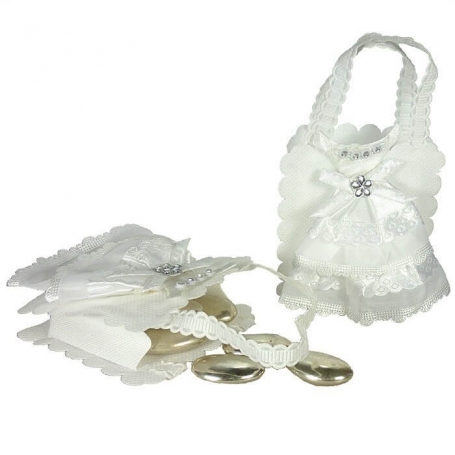 spilla sposa decorazione sacchetto bianco cioccolatini forma cuore