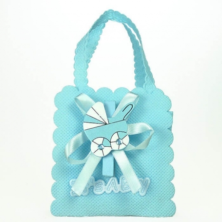Borsa per battesimo decorata blu