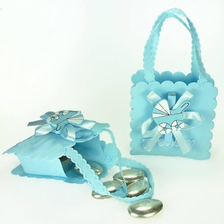 Borsa per battesimo decorata blu