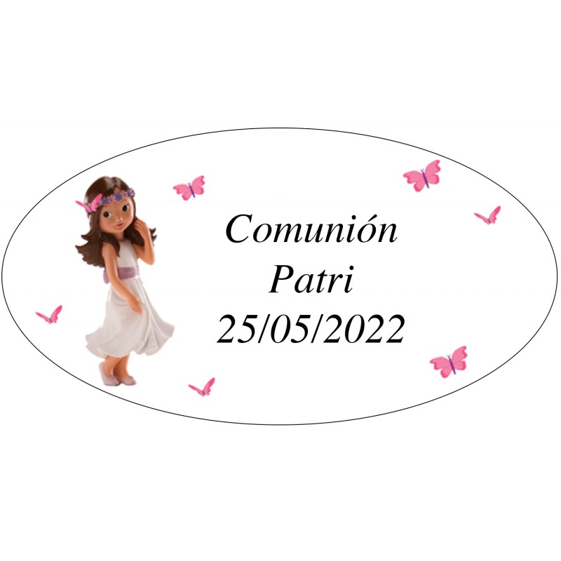 Etichetta adesiva personalizzata per Comunione Design bambina con farfalle