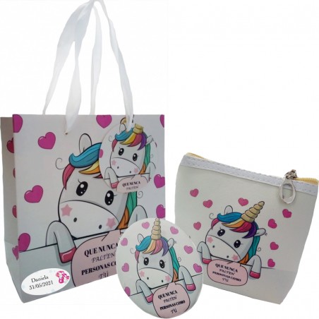 Set regalo unicorno portafoglio e specchio personalizzato