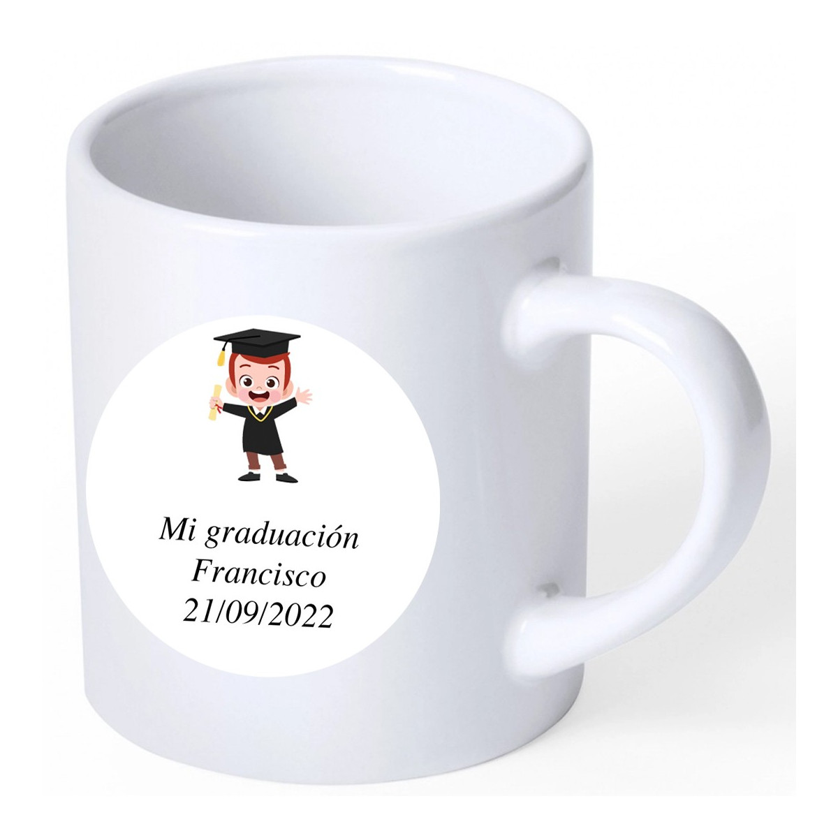 Tazza di laurea con adesivo personalizzato