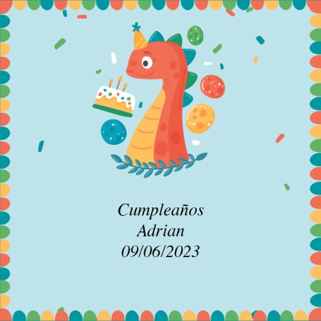 Adesivo di compleanno design dinosauro di 5x5 cm