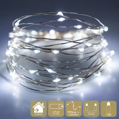 Micro Led 100 Luci Metallo Bianco