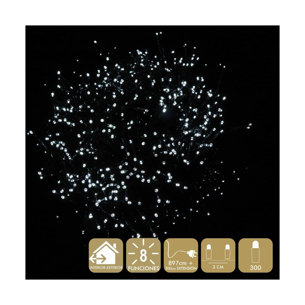 300 luci led 8 funzioni bianco