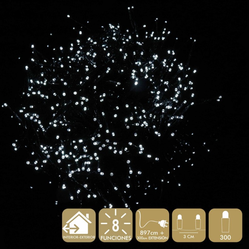 300 luci led 8 funzioni bianco