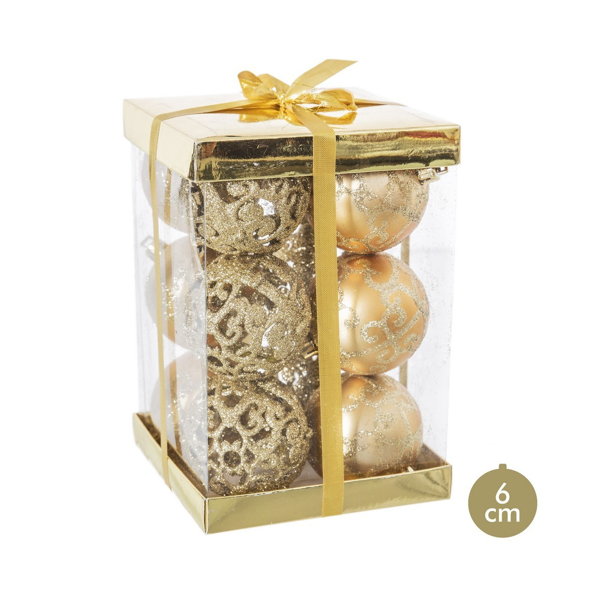 S 12 palline in plastica decorata oro 6 x 6 x 6 cm