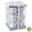S 12 palline decorate in plastica argento 6 x 6 x 6 cm