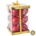 S 12 palline di plastica decorate rosse 6 x 6 x 6 cm