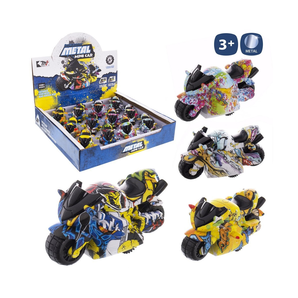 Motocicletta a ruota libera hippy in metallo 4 c 5 cm