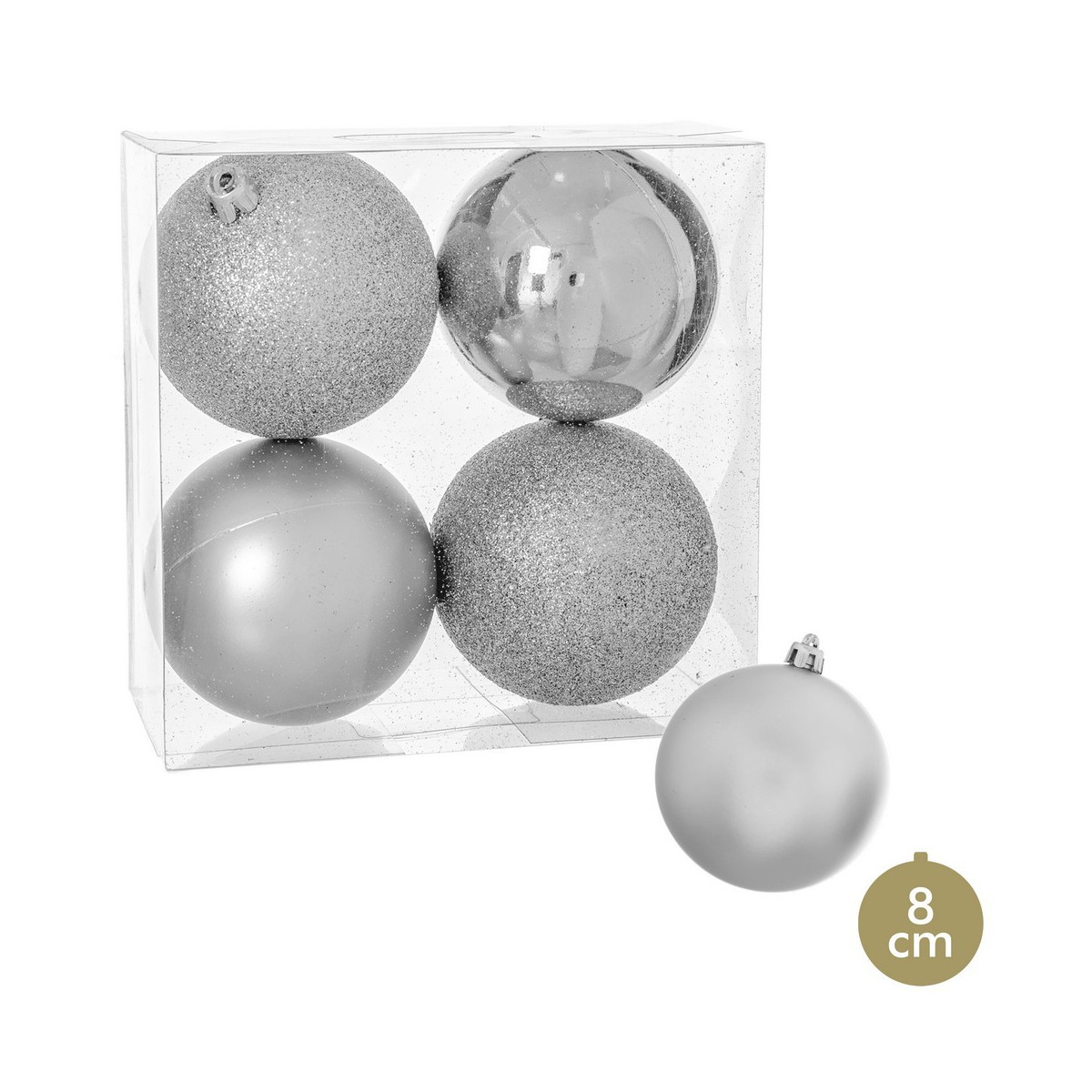 S 4 palline glitterate opache 8 x 8 x 8 cm