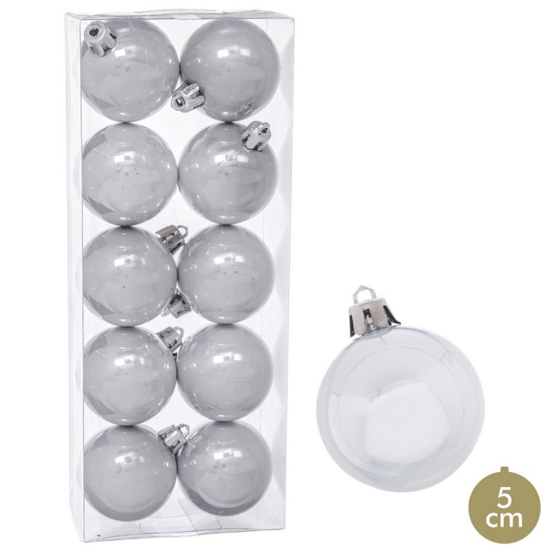 10 palline perla plastica argento 5 x 5 x 5 cm