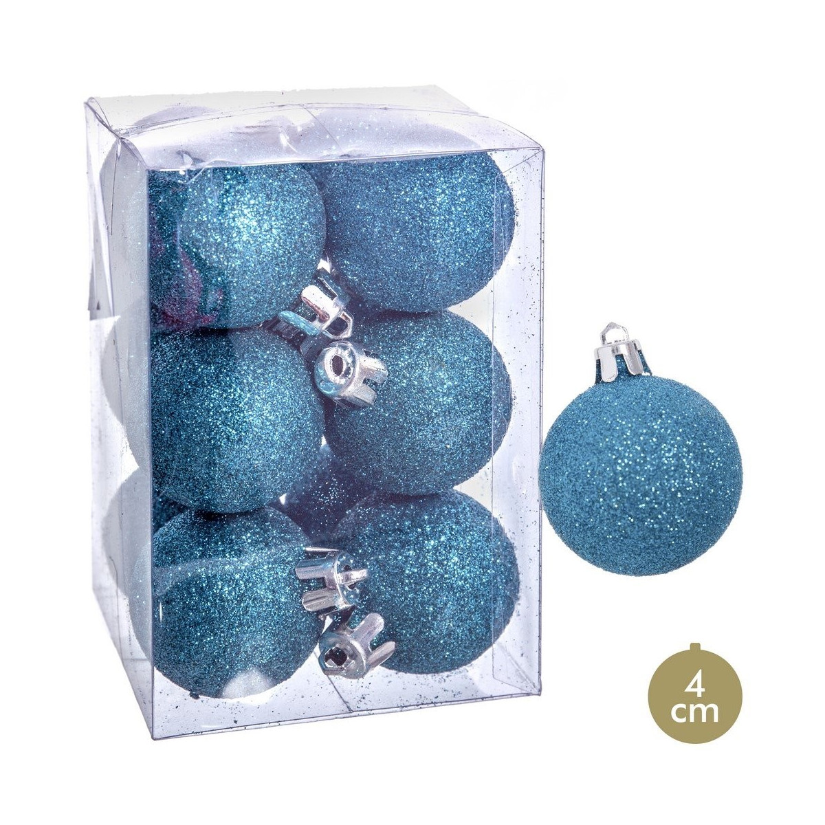 S 12 palline di plastica blu glitter 4 x 4 x 4 cm