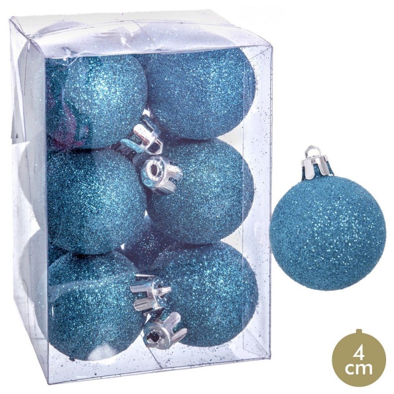 S 12 palline di plastica blu glitter 4 x 4 x 4 cm