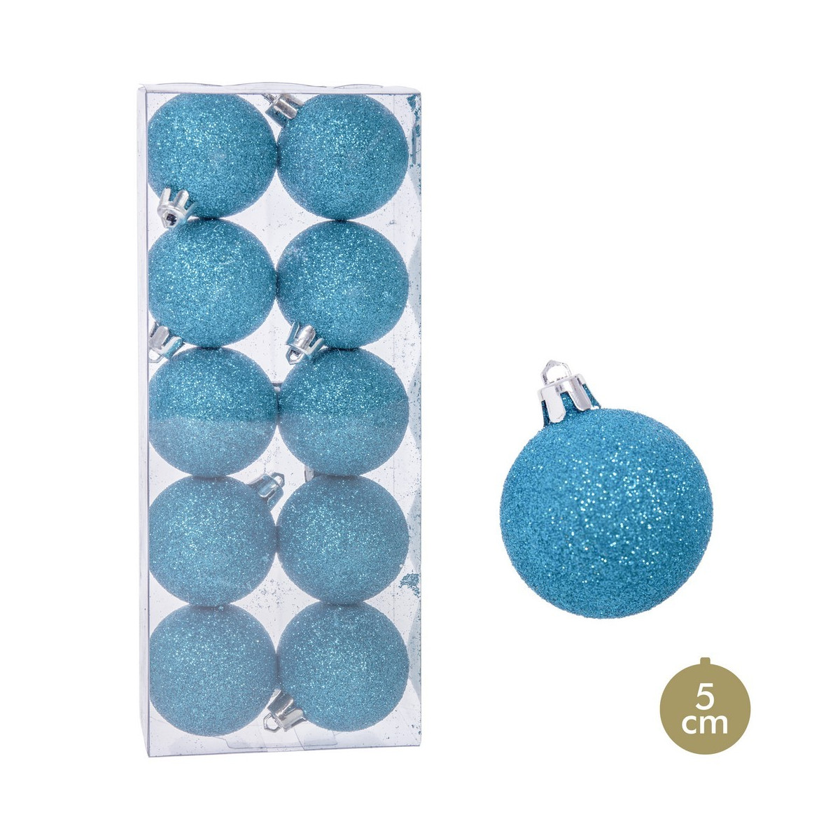 S 10 palline di plastica blu glitter 5 x 5 x 5 cm