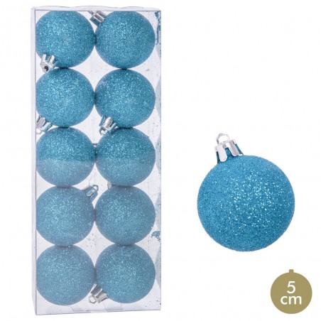 S 10 palline di plastica blu glitter 5 x 5 x 5 cm