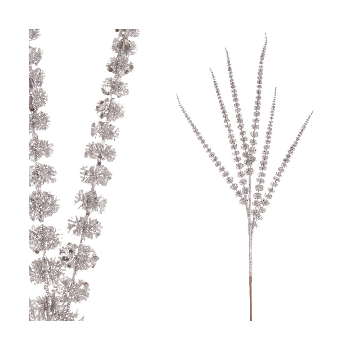 Ramo glitter argento poliestere 90 cm