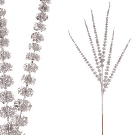 Ramo glitter argento poliestere 90 cm