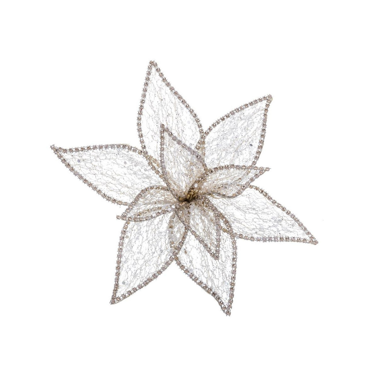 Poinsettia con clip in organza oro 25 cm