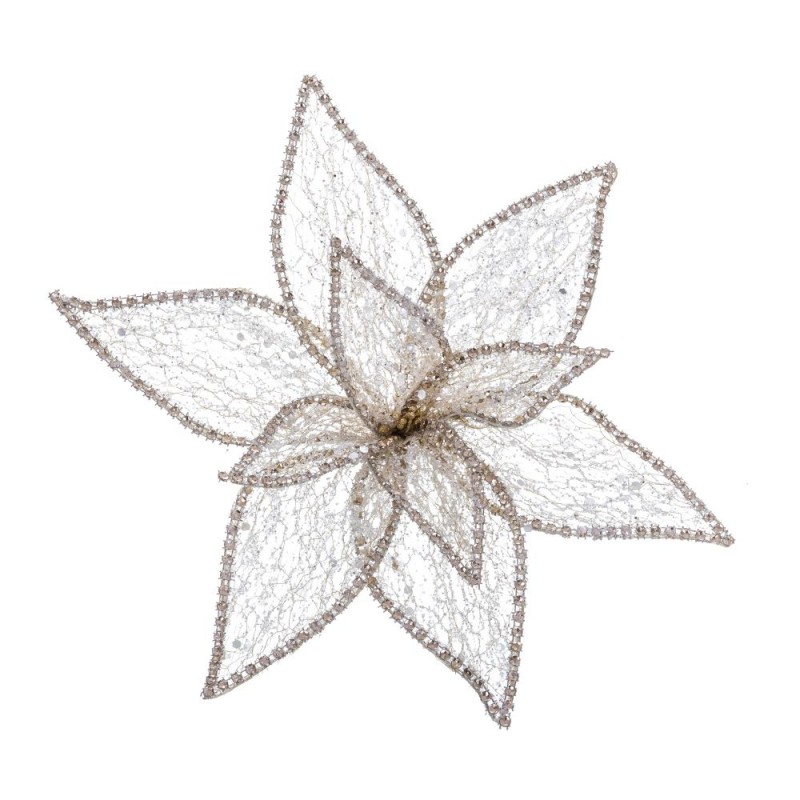 Poinsettia con clip in organza oro 25 cm