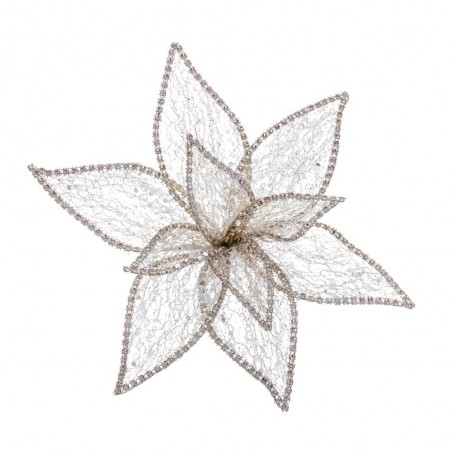 Poinsettia con clip in organza oro 25 cm