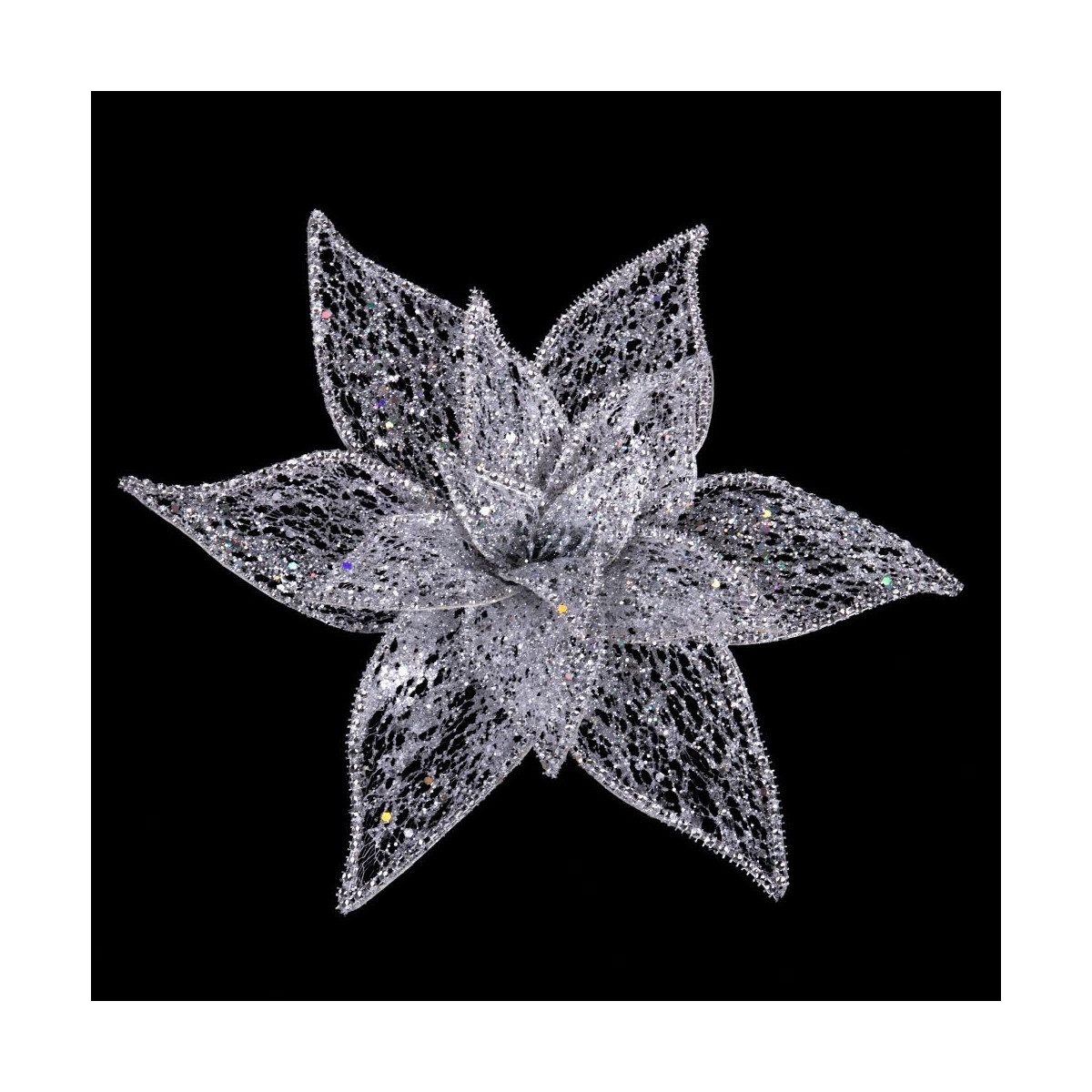 Poinsettia con clip organza argento 30 cm