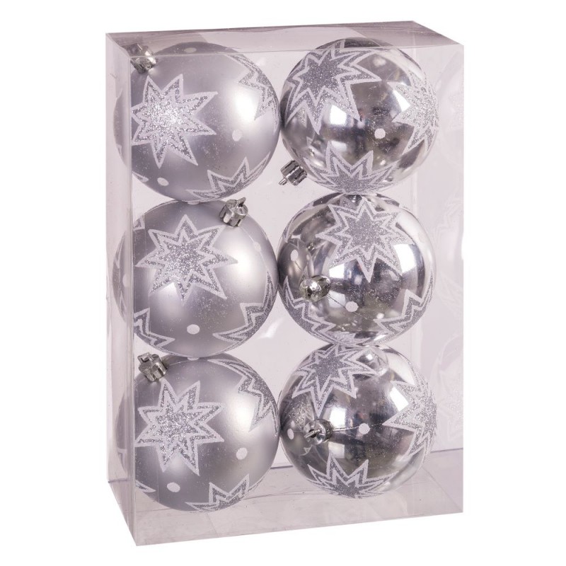 S 6 palline stella argento 8 x 8 x 8 cm
