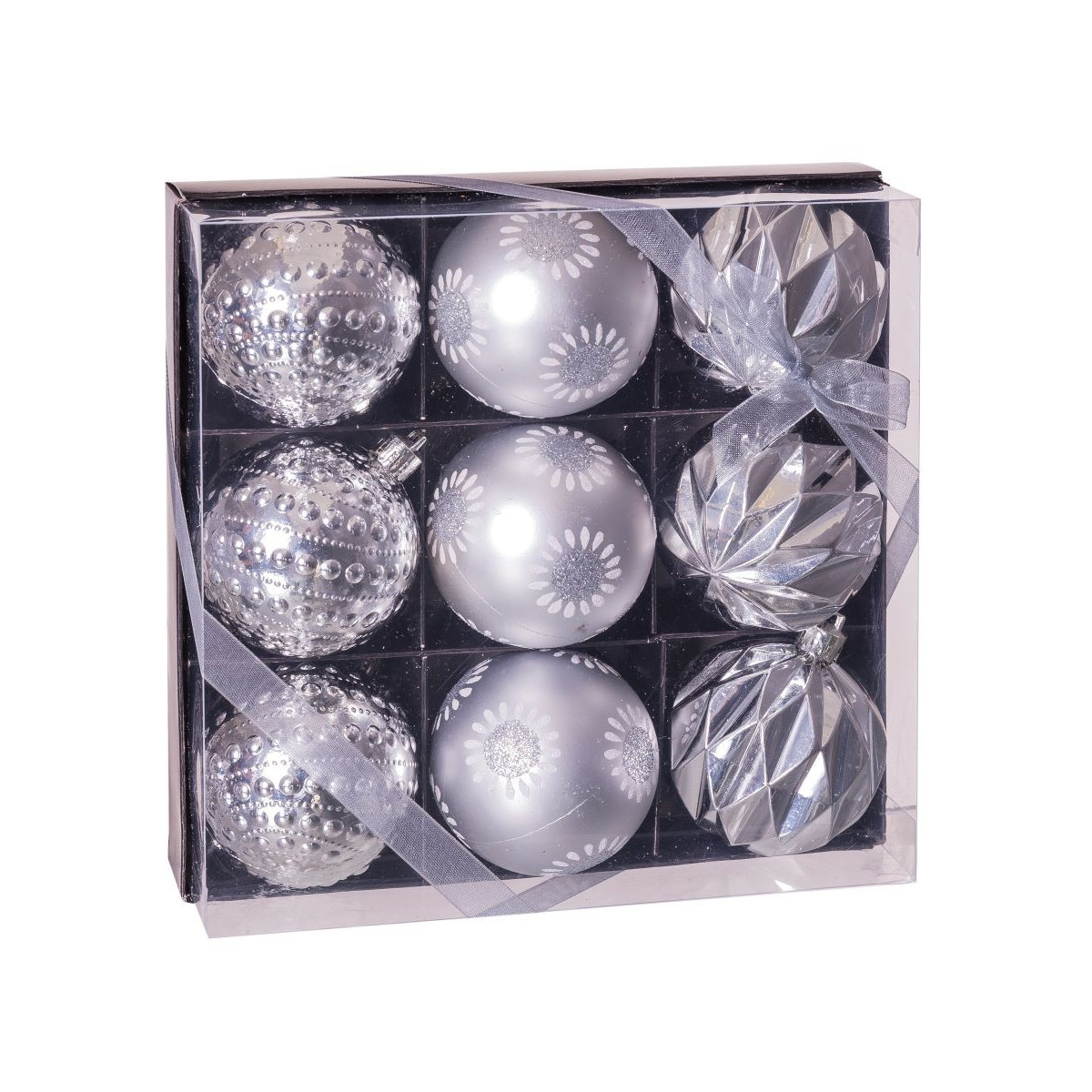S 9 palline decorate argento 8 x 8 x 6 cm