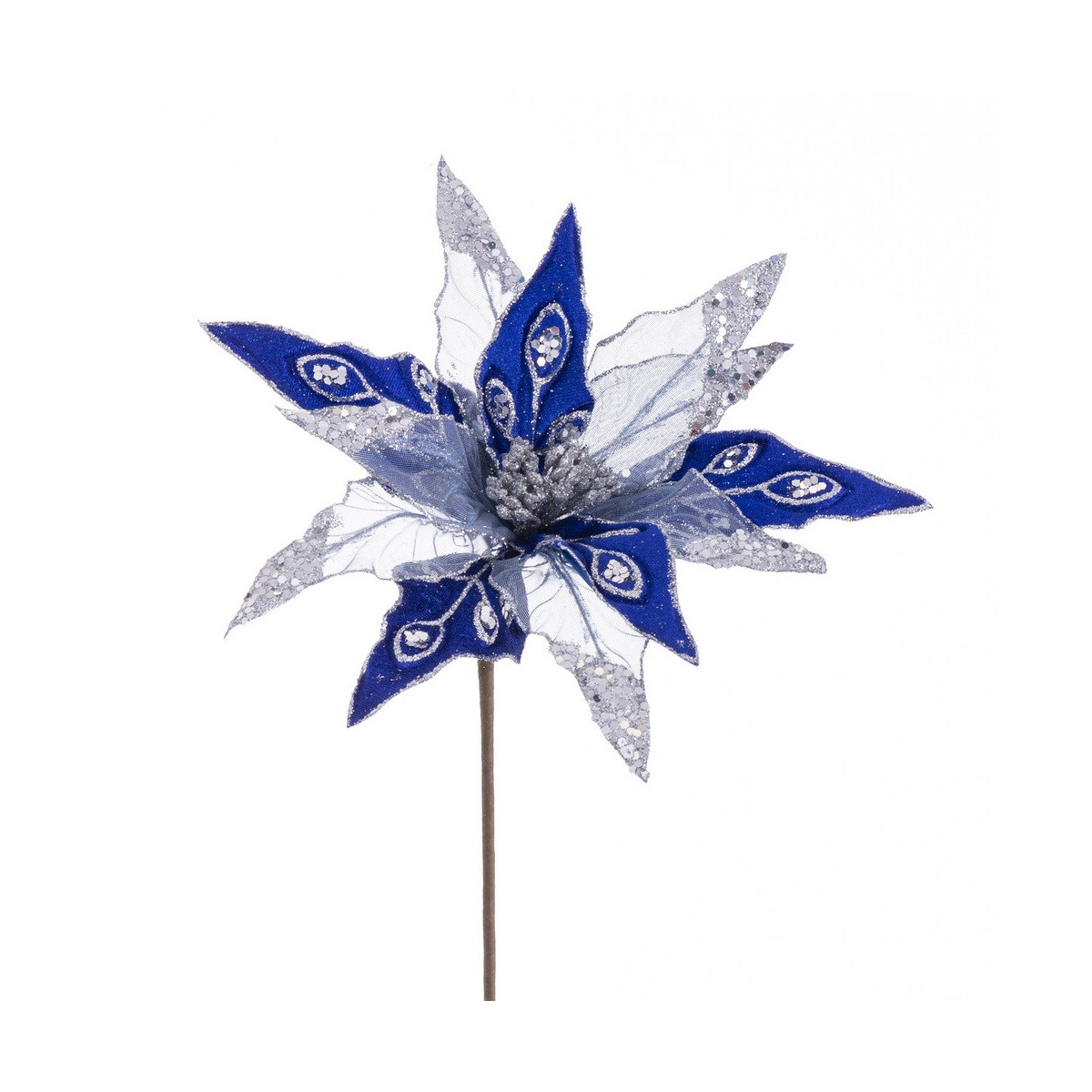 Poinsettia tessuto blu argento 55 x 30 cm