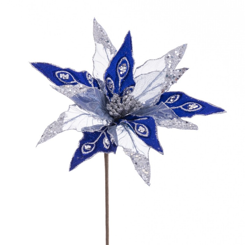Poinsettia tessuto blu argento 55 x 30 cm