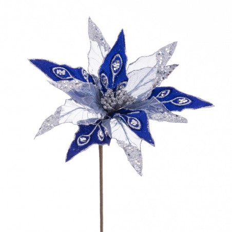 Poinsettia tessuto blu argento 55 x 30 cm