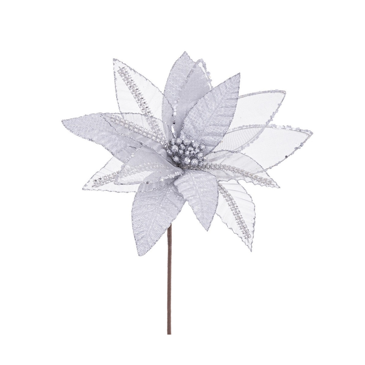 Fiore poinsettia argento 50 x 28 cm